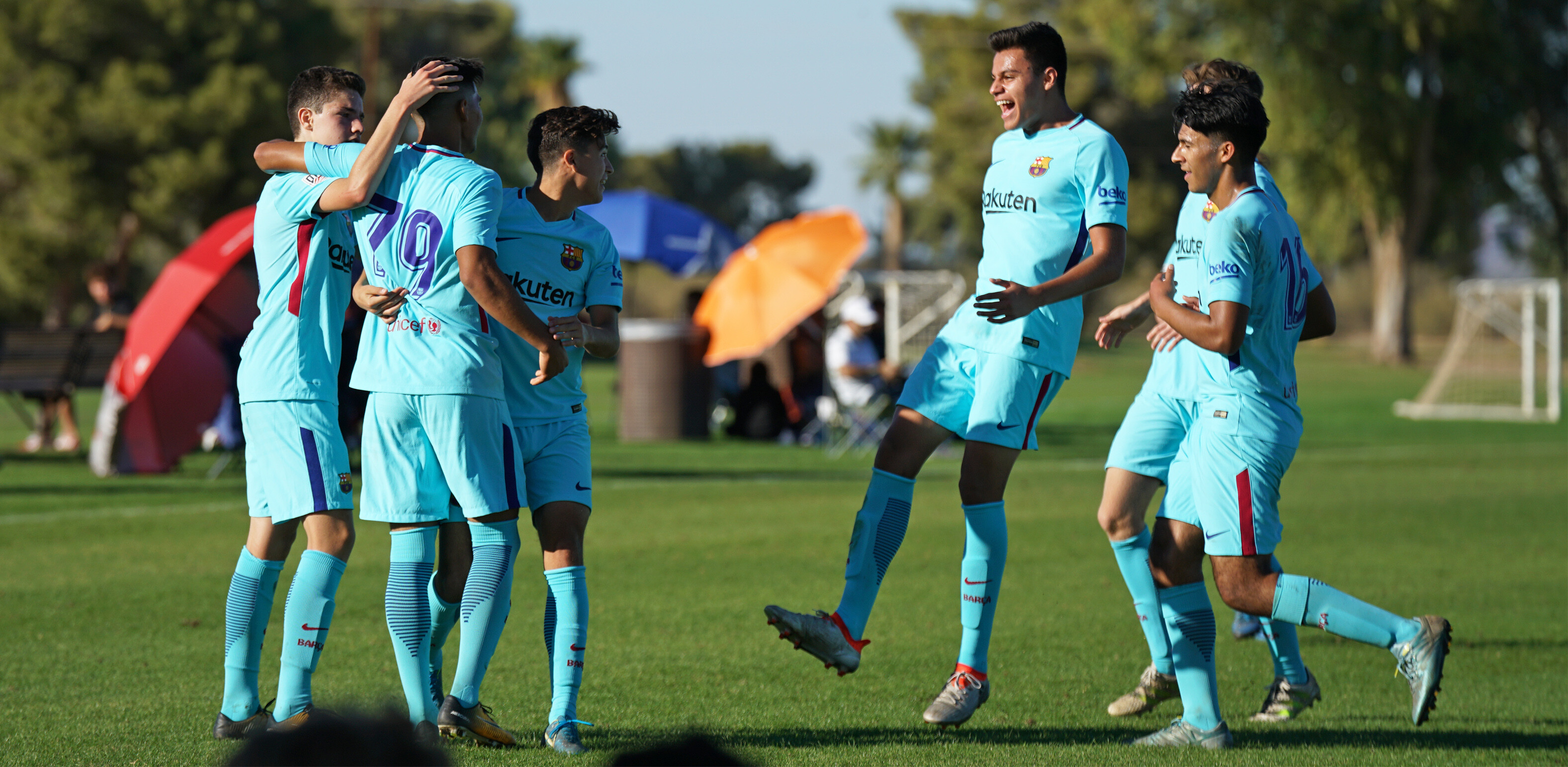 Barca Residential Academy celebrating after scoring a goal