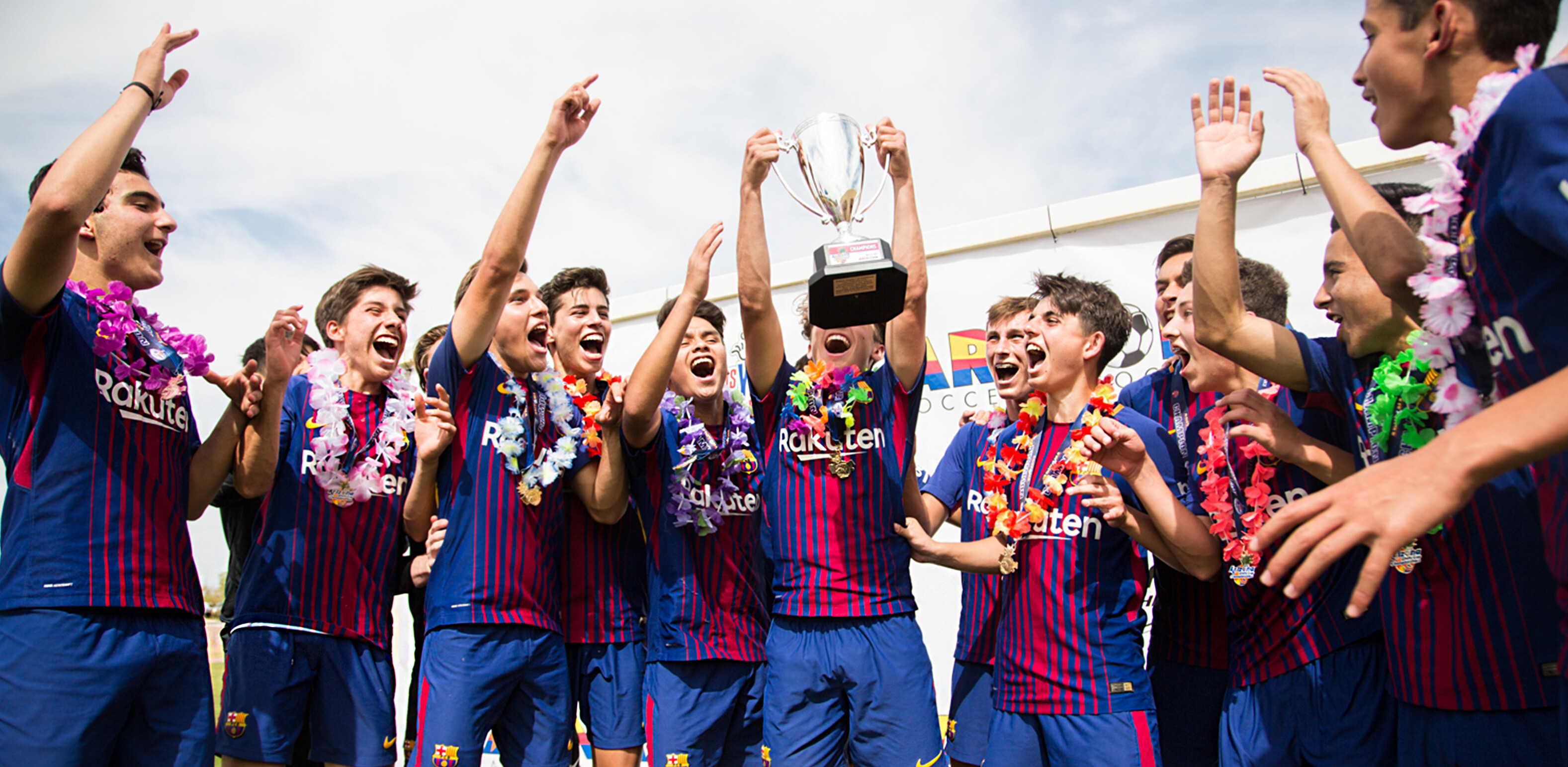 Barca Academy hoisting 2018 Arizona State Cup Championship trophy after beating Tuzos Academy in OT PK shootout Thriller