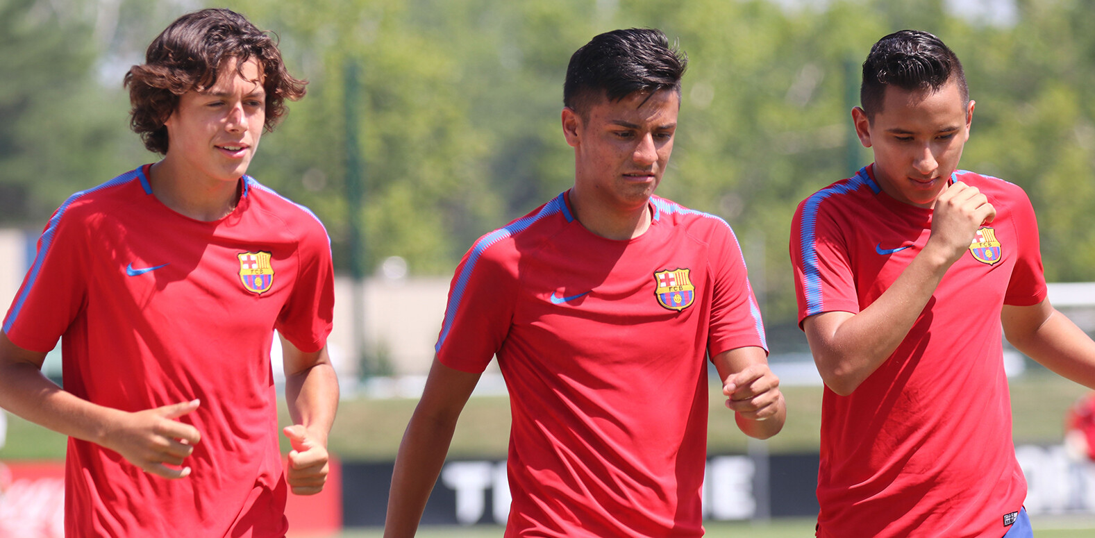 Barca Residency Academy players, Caden Clark, Roberto Molina and Edwin Arias