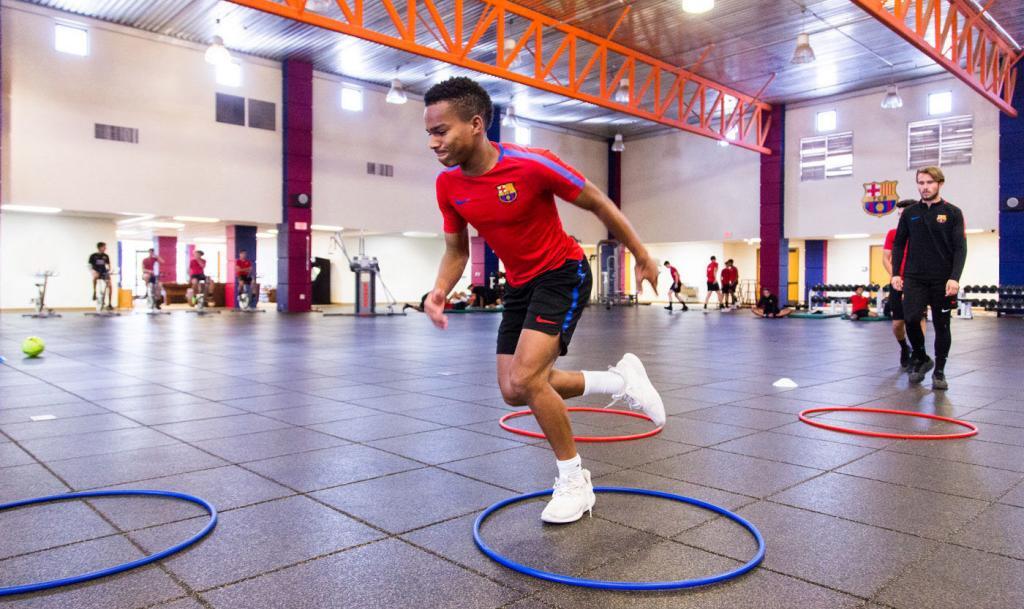 Barca Residency Academy student-athlete doing drills in the Performance Center
