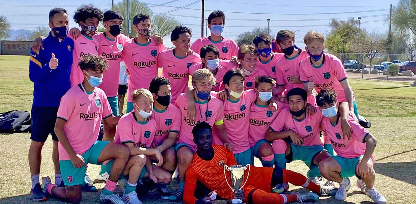 Barca Residency Academy Pre-Academy U-17s celebrating 2021 Phoenix Cup Championship