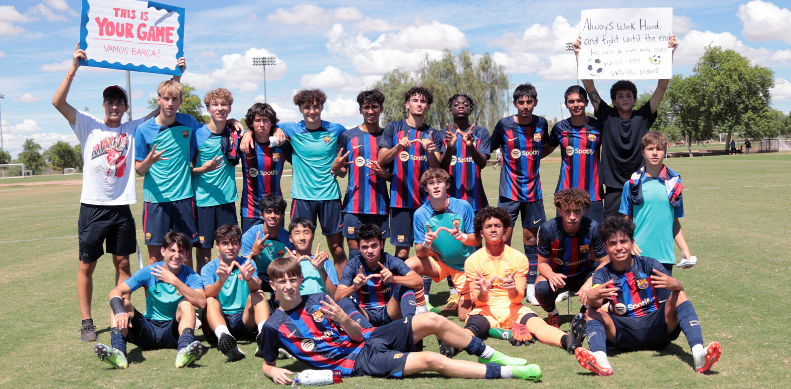 Barca Residency Academy U-17 team celebrating win over SC del Sol in MLS Next season opener