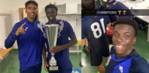Barca Residency Academy alum Korede Osundina and U-19 USMNT celebrating after winning the 2022 Slovenia Nations Cup