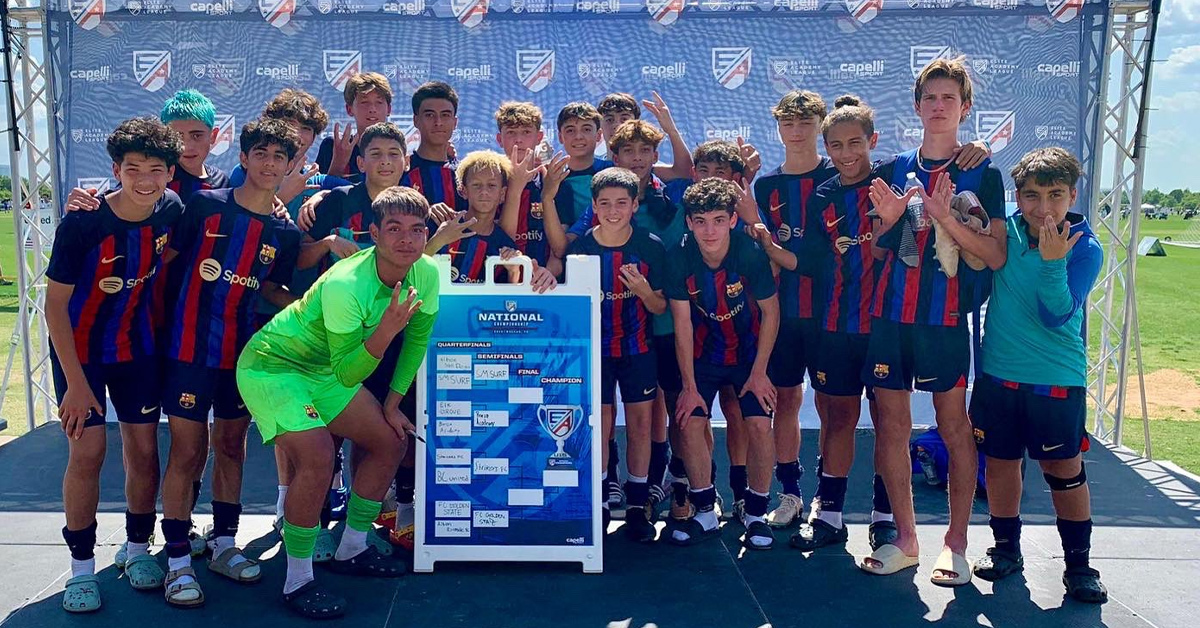 Barca Residency Academy U15 Elite Academy team celebrating their advancement to the 2023 EA National Championship Semifinals