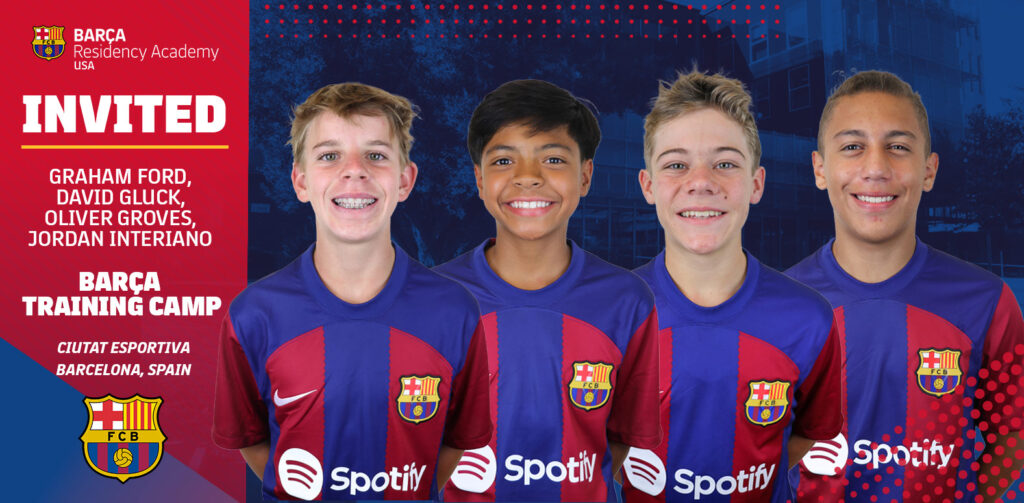 Five Barca Residency Academy players selected for week long FC Barcelona training camp in Spain.