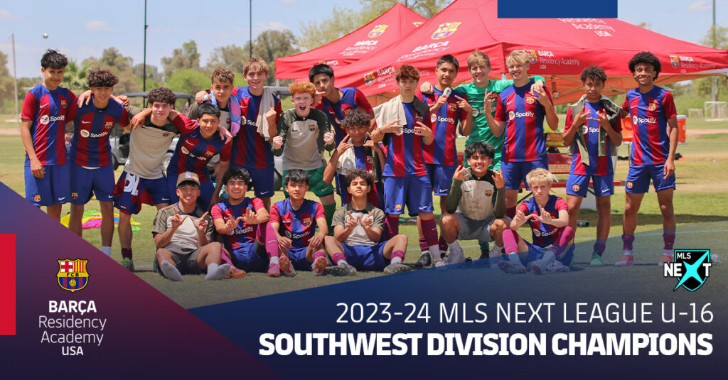 Barca Residency Academy's U-16 MLS Next team celebrating 2024 playoff berth and being crowned champion of the 2023-24 MLS Next Southwest Division.