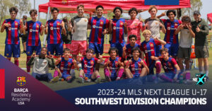 Barca Residency Academy's U-17 MLS Next team celebrating 2024 playoff berth and being crowned champion of the 2023-24 MLS Next Southwest Division.